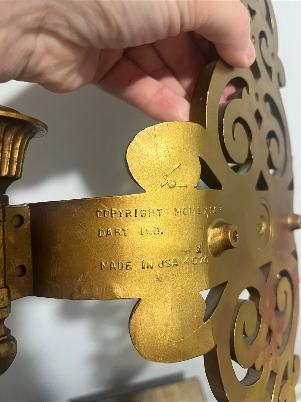 Vintage Mid-Century Dart Hard Plastic Ornate Gold Wall Candle Sconce